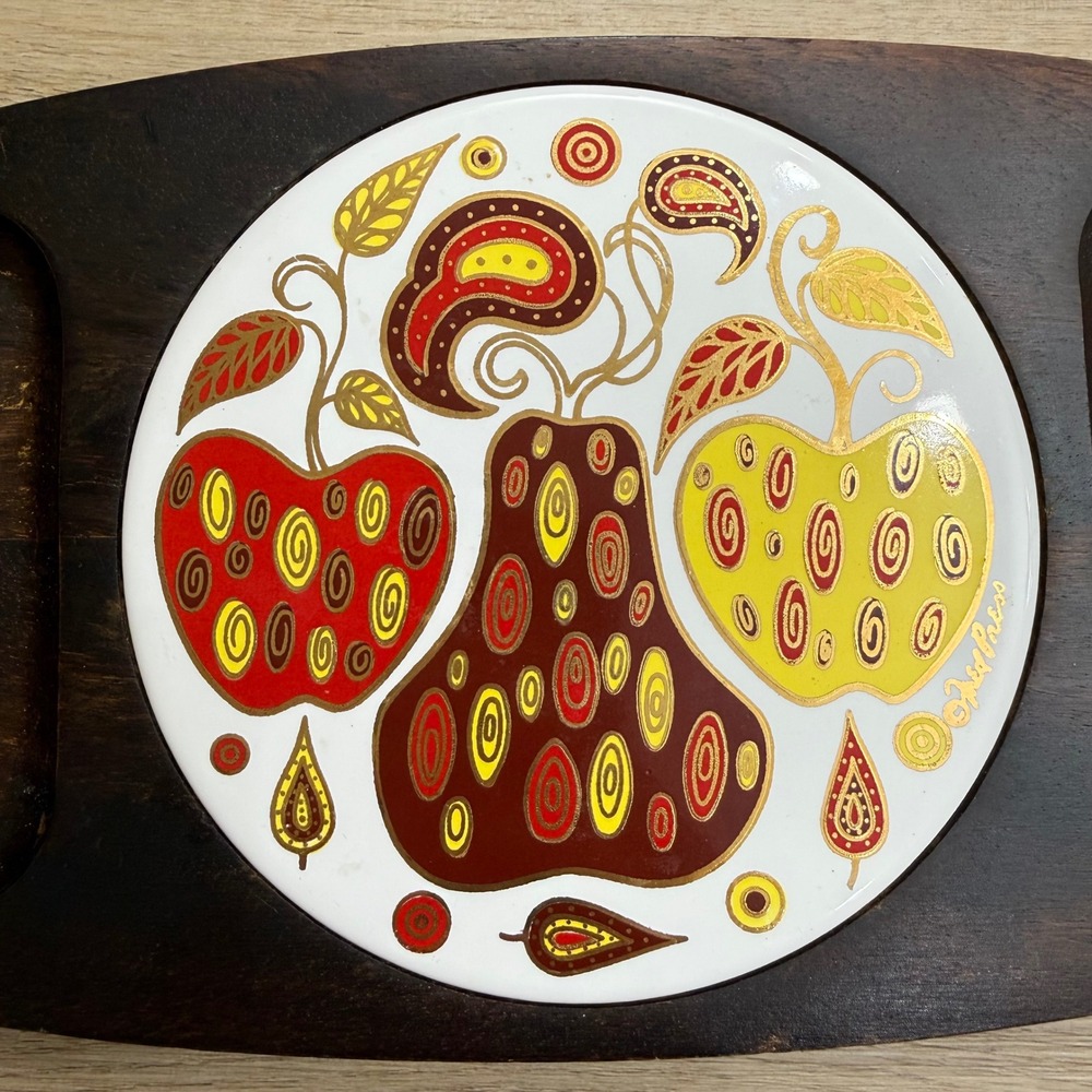 Fred Press Wood Serving Tray Cheese Board Apple Pear Retro Mid Century MCM - Picture 2 of 11